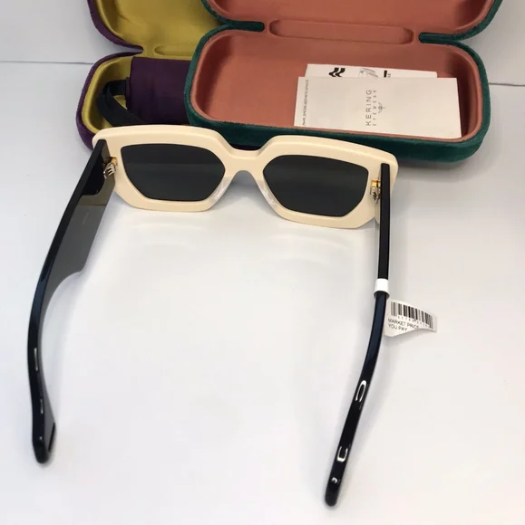 ?Authentic Gucci GG0630S 001 55 Ladies Sunglasses GUCCI 0630 Ivory Black Logo Oversized Chunky Unisex Gg0630s  main image 4